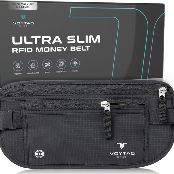 Travel Money Belt & Passport Holder - RFID Blocking Slim Travel Wallet & Fanny P